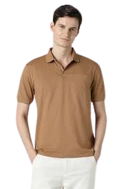 Brown Textured Slim Fit Polo T-Shirt for Men