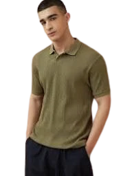 Olive Slim Fit Textured Polo T-Shirt for Men
