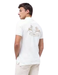 White Printed Slim Fit Polo T-Shirt for Men