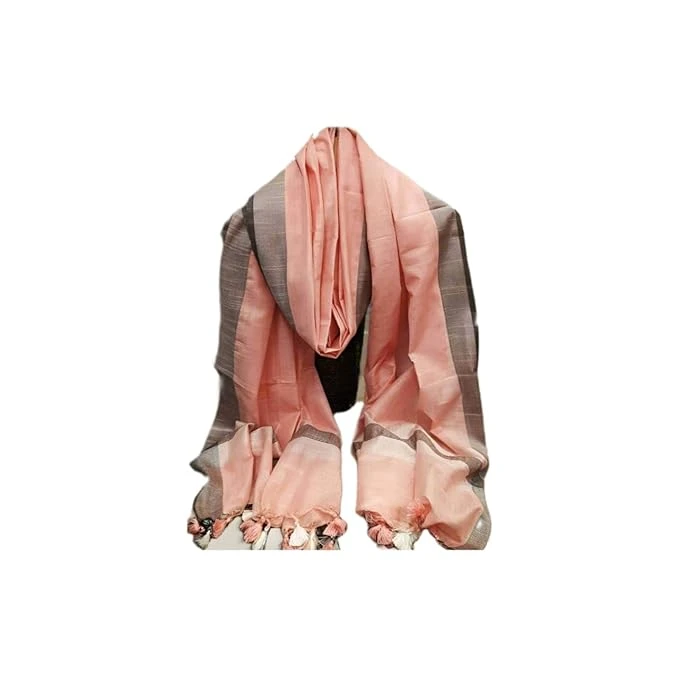 Beauteefy | Women ‘s Bhagalpuri Soft Cotton Blend Dupatta [Stole] Italition Desine Border With Pom Pom [Soft Cotton Blend Dupatta