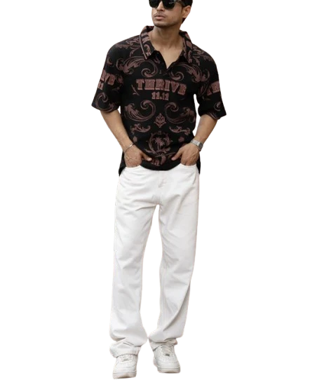 Black Oversized Printed T-Shirt for Men – Cotton Polyester Casual Streetwear