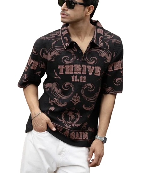 Black Oversized Printed T-Shirt for Men – Cotton Polyester Casual Streetwear