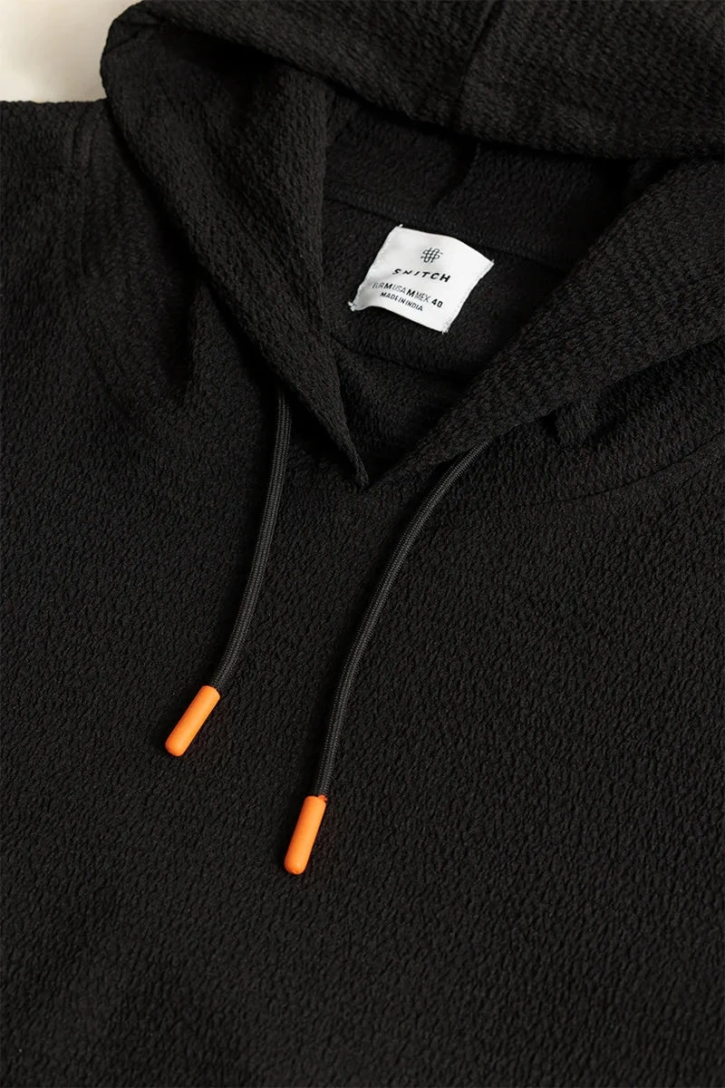 Black Relaxed Fit Hoodie for Men – Textured Casual & College Wear | Snitch