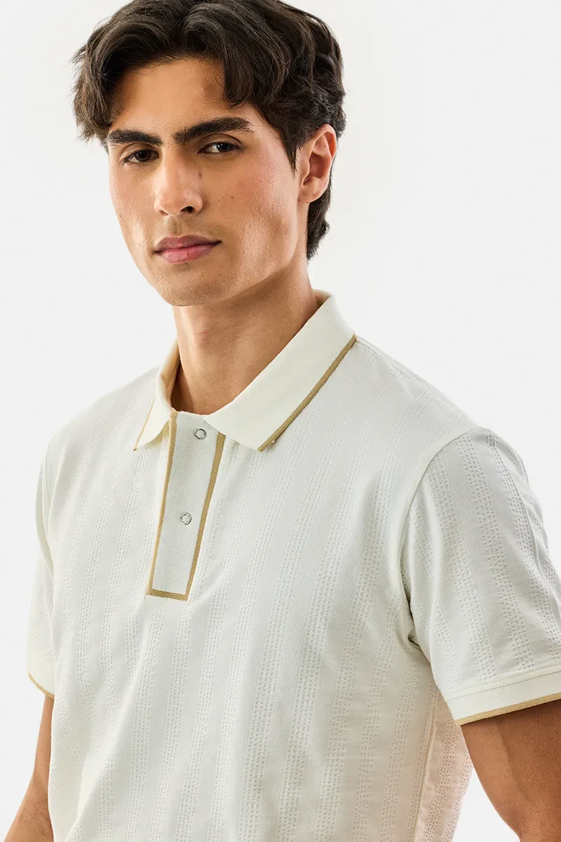 White Textured Polo T-Shirt for Men – 100% Cotton Regular Fit Casual Wear